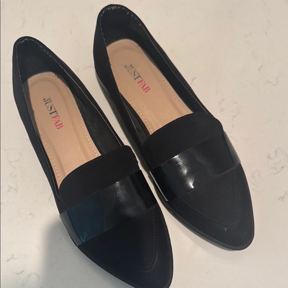 JustFab Black Pointed-Toe Flats Sleek Suede Loafers